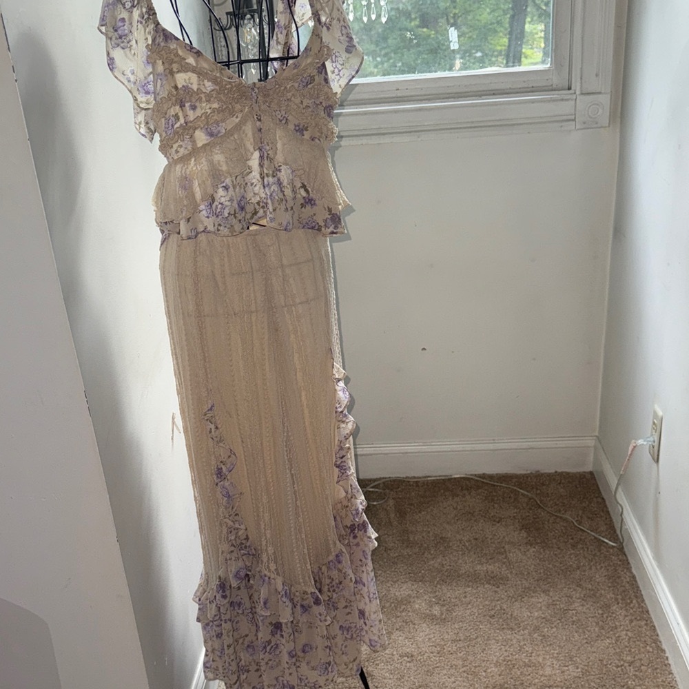 Free People Cream and Purple crop top and skirt